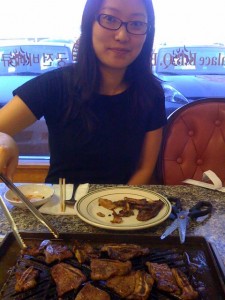 Grilling kalbi at Palace BBQ Grilling kalbi at Palace BBQ
