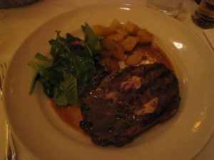 Grilled Marin Sun Farm grass-fed beef rib eye with cabernet sauce, sautéed new potatoes Grilled Marin Sun Farm grass-fed beef rib eye with cabernet sauce, sautéed new potatoes