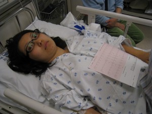 Yenari in the hospital after the chicken wing incident